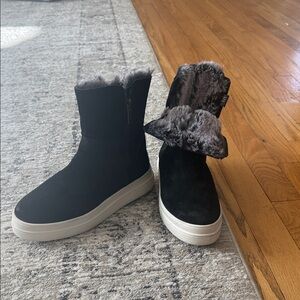 J/SLIDES Black Faux Fur Winter Boots